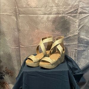 Corkys Beige Crisscross Wedge Sandals